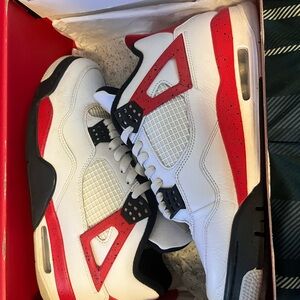 Retro Jordan 4’s White and Red Athletic Sneakers